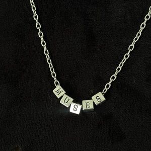 Silver "MUSES" Letter Cube Necklace - Women Jewelry